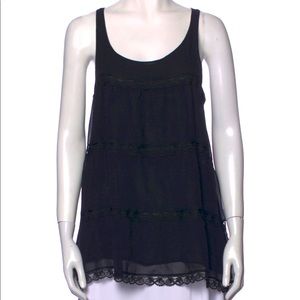 Theory 100% Silk and Lace-Striped Black/Gray Dressy Sleeveless Tank- Blouse
